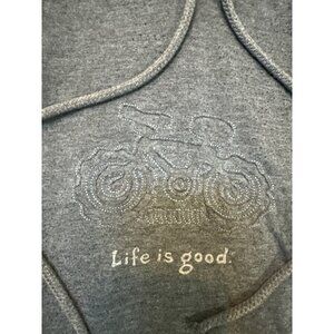 Life Is Good Mens XL Gray Light Weight Hoodie With Bicycle Graphic